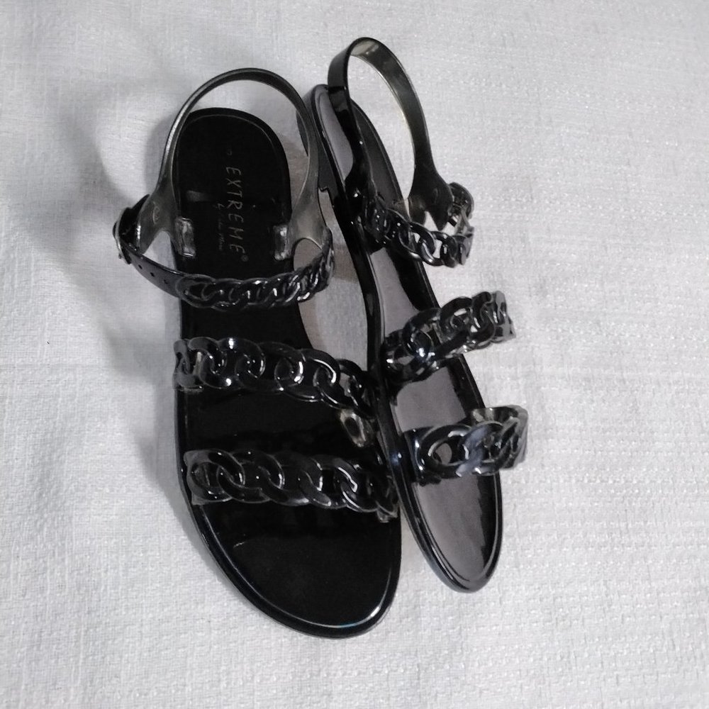 Extreme Stylish Beach Flat Sandals Size 8 Black Water resistant Comfort Bx034